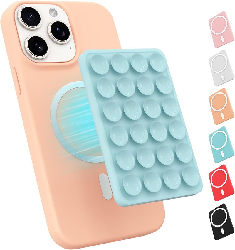 OPOM Magnetic Suction Phone Mount for MagSafe Case,Silicone Sticky Phone Grip Holder for iPhone,Removable Hands-Free Selfie/Video for TikTok & Instagram Influencer/Creator (Blue) - Image 1